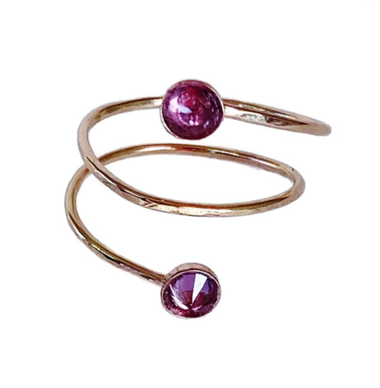 Pink Tourmaline Double Spiral Gold Ring
