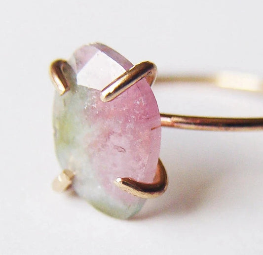 Watermelon Tourmaline Ring – 14K Gold Filled | Natural Pink & Green Tourmaline Handmade Gemstone Jewelry