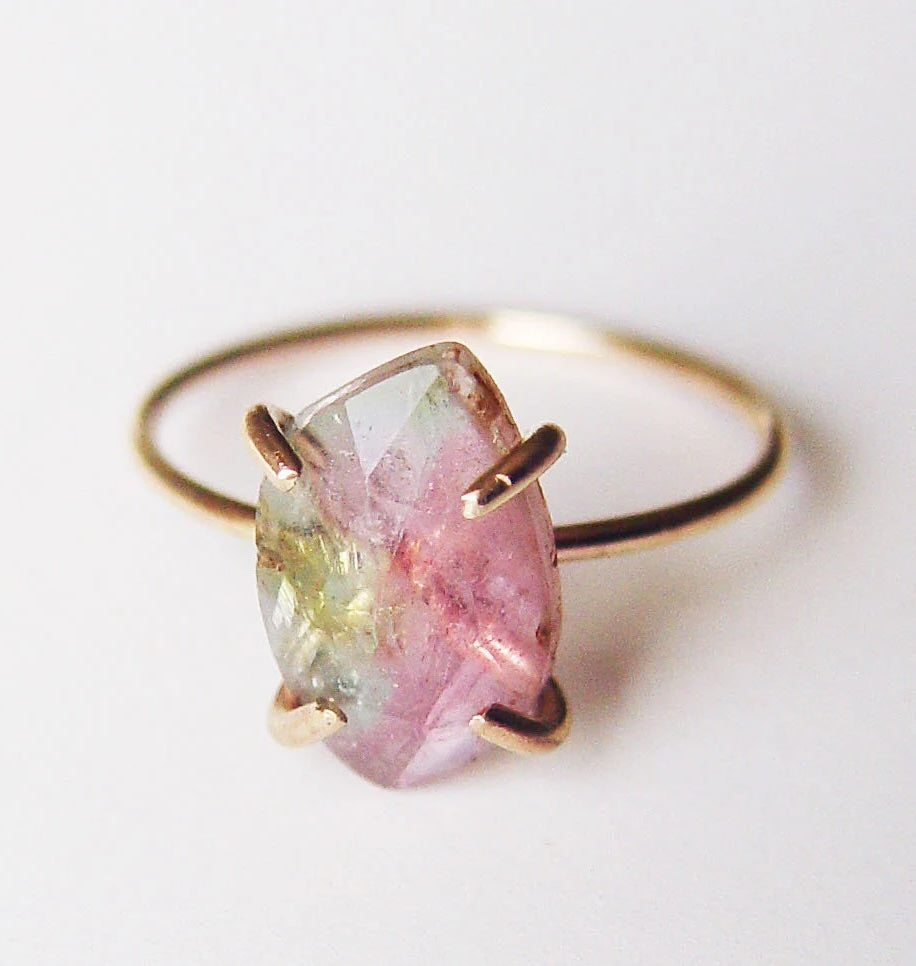 Watermelon Tourmaline Ring – 14K Gold Filled | Natural Pink & Green Tourmaline Handmade Gemstone Jewelry