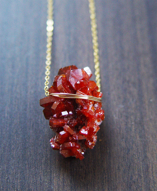 Red Vanadinite Crystal Gold Necklace